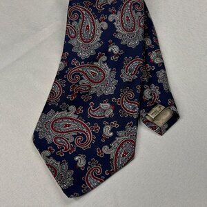 Christopher Hayes Mens 100% Silk‎ Paisley Tie Made In Italy Navy & Red
